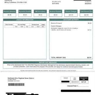 USA NRTHEAST OHIO REGIONAL SEWER DISTRICT utility bill Word and PDF template download template file