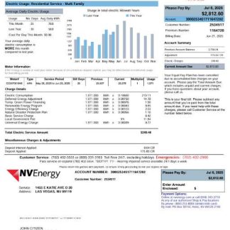 USA NV Energy utility bill template in Word and PDF formats, version 2 download template file