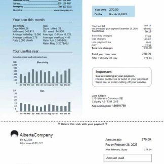 Canada Alberta Company utility bill template in Word and PDF formats download template file