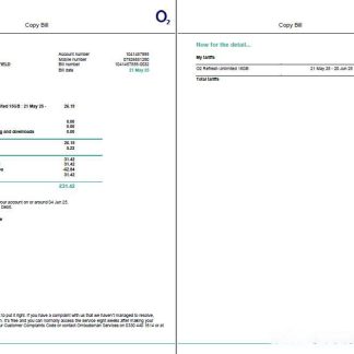 USA O2 utility bill template in Word and PDF formats, 2 pages, version 2 download template file