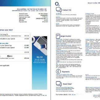 USA O2 utility bill template in Word and PDF formats, 2 pages, version 3 download template file