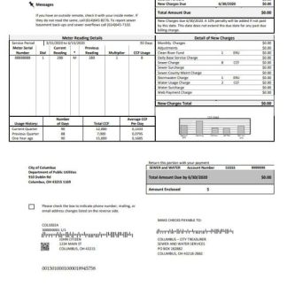 USA Ohio City of Columbus utility bill template in Word and PDF format download template file