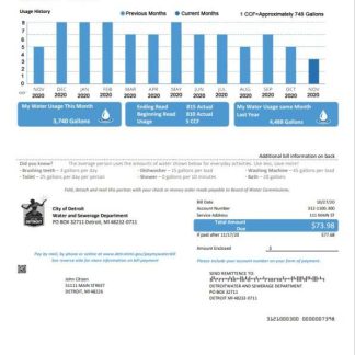 USA Ohio City of Detroit water utility bill template in Word and PDF format download template file