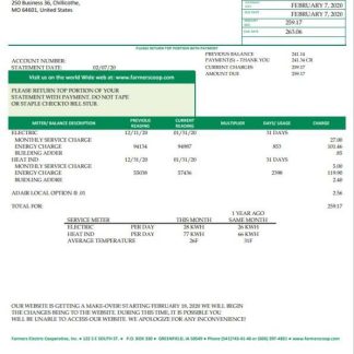 USA Ohio Farmers Electric Cooperative utility bill template in Word and PDF format, version 2 download template file