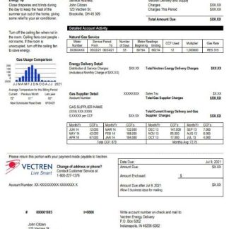 USA Ohio Vectren Energy utility bill template in Word and PDF format download template file