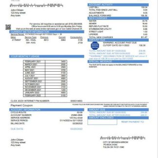 USA Oklahoma City of Broken Arrow utility bill template in Word and PDF format download template file