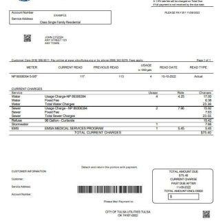 USA Oklahoma City of Tulsa utility bill template in Word and PDF format download template file