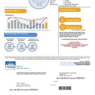 USA Oklahoma LREC Lake Region utility bill template in Word and PDF format download template file