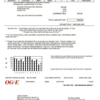 USA Oklahoma OGE Energy utility bill template in Word and PDF download template file