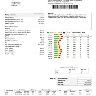 USA Ontario Erie Thames utility bill template in Word and PDF format download template file