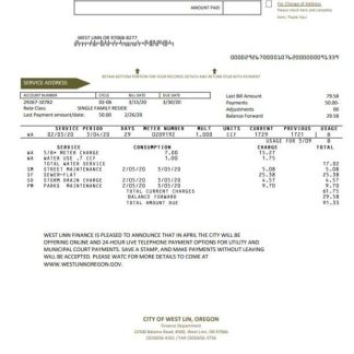 USA Oregon City of West Linn utility bill template in Word and PDF format download template file