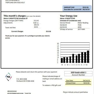 USA Oregon PGE electricity utility bill template in Word and PDF format download template file