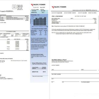 USA Pacific Power utility bill, Word and PDF template, 2 pages download template file