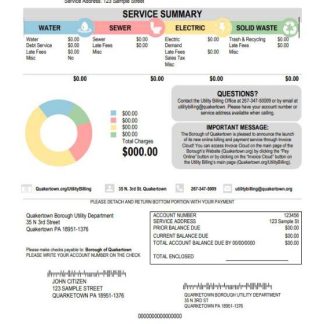 USA Pennsylvania Quakertown Borough utility bill template in Word and PDF format download template file