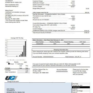 USA Pennsylvania UGI Utilities utility bill template in Word and PDF format download template file