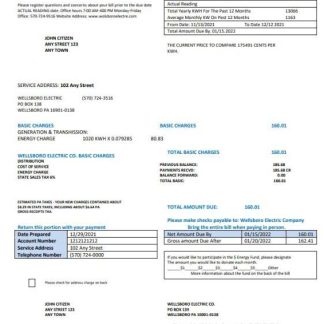 USA Pennsylvania Wellsboro Electric utility bill template in Word and PDF format download template file
