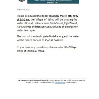 Canada British Columbia Hub of the Salmo Kootenays utility shut off notice download template file