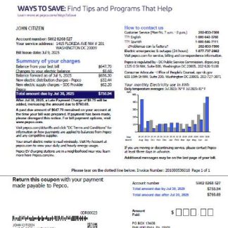 USA Pepco utility bill template in Word and PDF formats, version 3 download template file