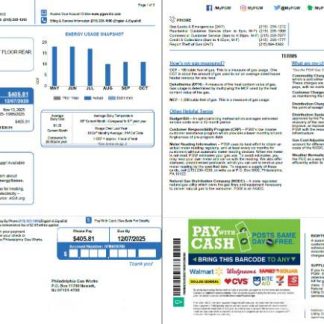 USA Philadelphia Gas Works utility bill template in Word and PDF formats, 3 pages, 1 2 pages download template file