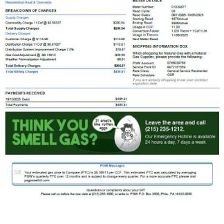 USA Philadelphia Gas Works utility bill template in Word and PDF formats, 3 pages. 3rd page download template file