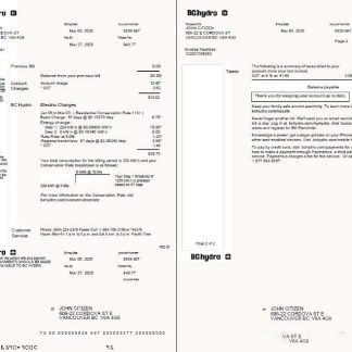 Canada Chydro utility bill template in Word and PDF formtas, 2 pages download template file