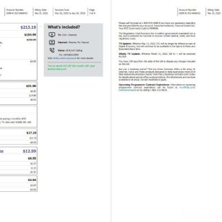 USA Philadelphia Xfinity utility bill Word and PDF template, 4 pages 3 4 download template file