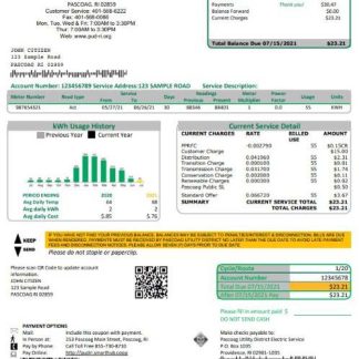 USA Rhode Island Pascoag Utility District utility bill template in Word and PDF format download template file