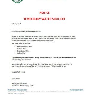USA Rhode Island Smithfield water supply board water shut off notice, Word and PDF template download template file