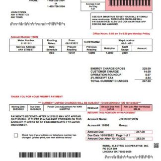 USA Rural Electric Cooperative utility bill template in Word and PDF format download template file
