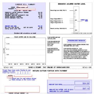 USA SAN ANTONIO WATER SYSTEM utility bill Word and PDF template download template file