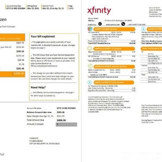 USA San Francisco Xfinity Comcast utility bill template in Word and PDF format (2 pages) download template file