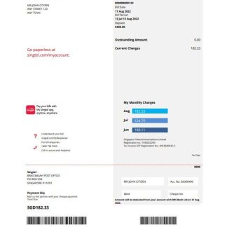 USA Singtel utility bill template in Word and PDF format download template file