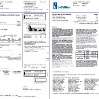 USA So Cal Gas utility bill template in Word and PDF formats, 2 pages, version 4 download template file