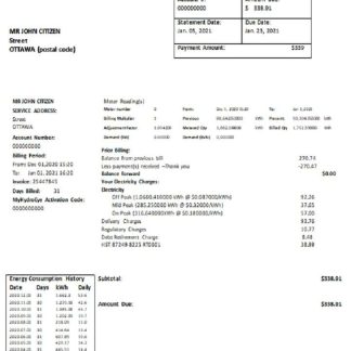 Canada Eastern Ontario Power utility bill download template file