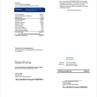USA Spectrum utility bill template in Word and PDF format (.doc and .pdf) download template file