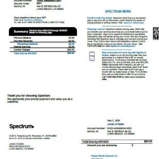 USA Spectrum utility bill template in Word and PDF formats, version 3 download template file