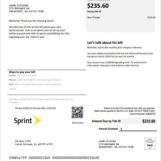 USA Sprint (T Mobile) utility bill template in Word and PDF format download template file