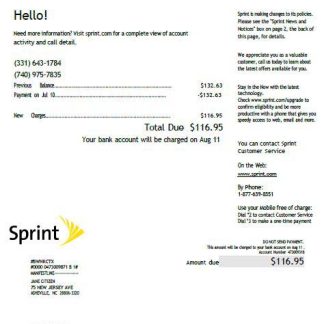 USA Sprint utility bill template in Word and PDF formats, version 2 download template file