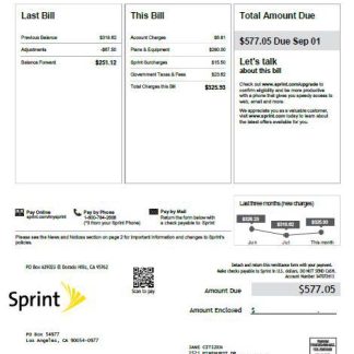 USA Sprint utility bill template in Word and PDF formats, version 3 download template file