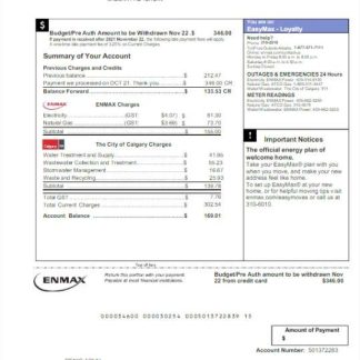 CANADA ENMAX utility bill Word and PDF template download template file