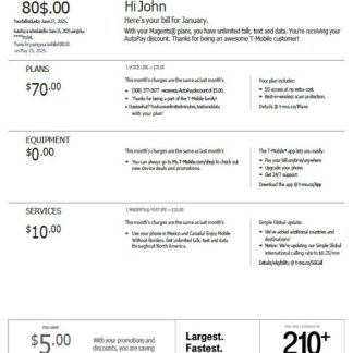 USA T mobile utility bill template in Word and PDF formats, version 3 download template file