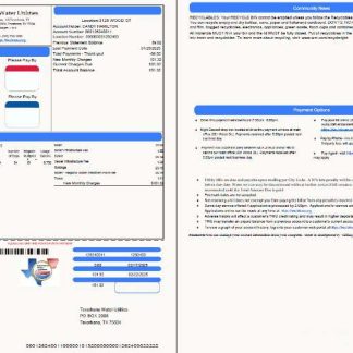 USA Texarkana water utilities utility bill template in Word and PDF formats, 2 pages download template file