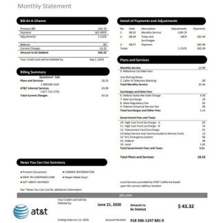 USA Texas AT&T easy to fill utility bill template in Word and PDF format download template file