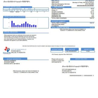 USA Texas City of Duncanville utility bill template in Word and PDF format download template file