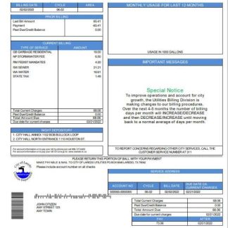 USA Texas City of Laredo Utilities Department water utility bill template in Word and PDF format download template file