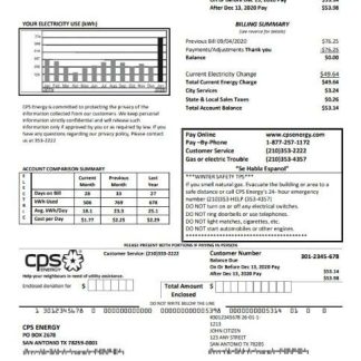 USA Texas CPS utility bill template in Word and PDF format download template file