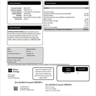 USA Texas Direct Energy utility bill template in Word and PDF format download template file