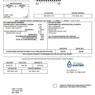 USA Texas El Paso Water utility bill template in Word and PDF format download template file