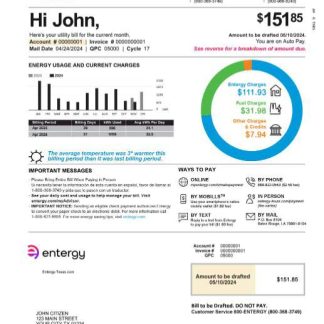 USA Texas entergy utility bill 2pages in PSD format page 1 download template file