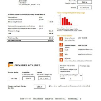 USA Texas Frontier Utilities utility bill template in Word and PDF format download template file
